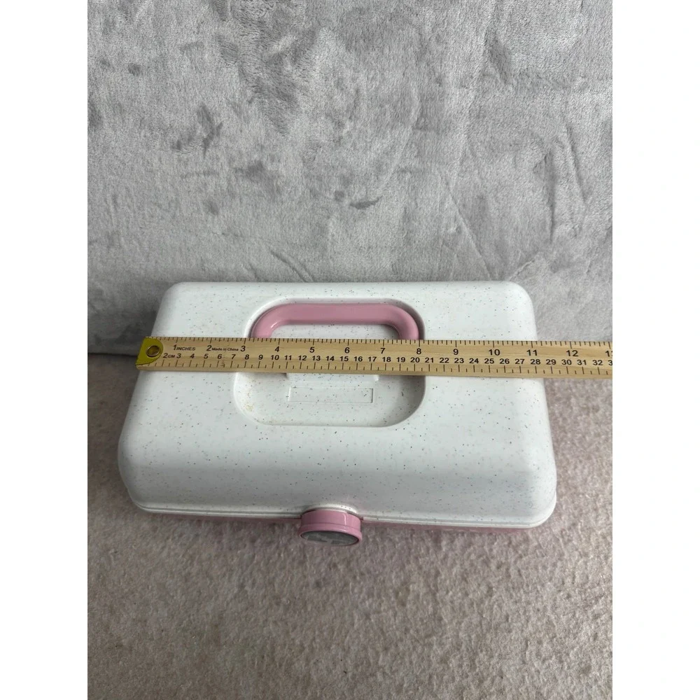 Vintage Caboodles Makeup Organizer Pink White‎ Speckled Mirror Vanity Case 90s